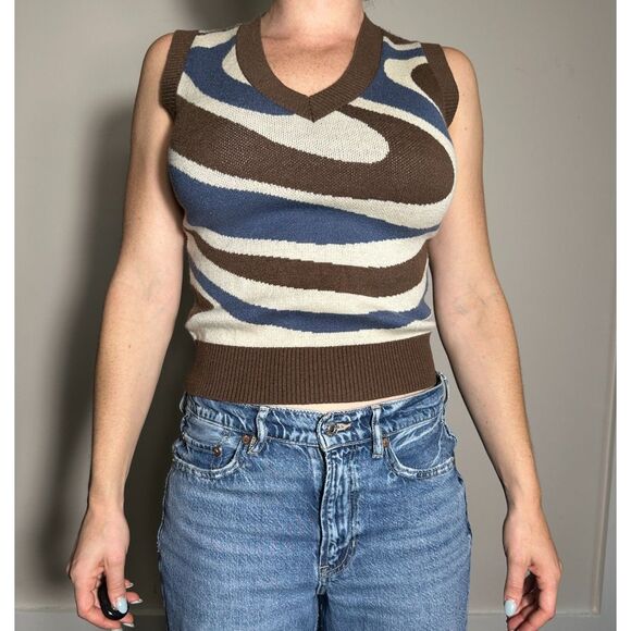 Brown Blue White Cropped Tank Size Small - Picture 1 of 4